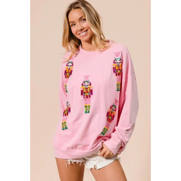 BiBi Tops - BiBi Sequin Nutcrackers Embroidery Christmas Sweatshirt NWT